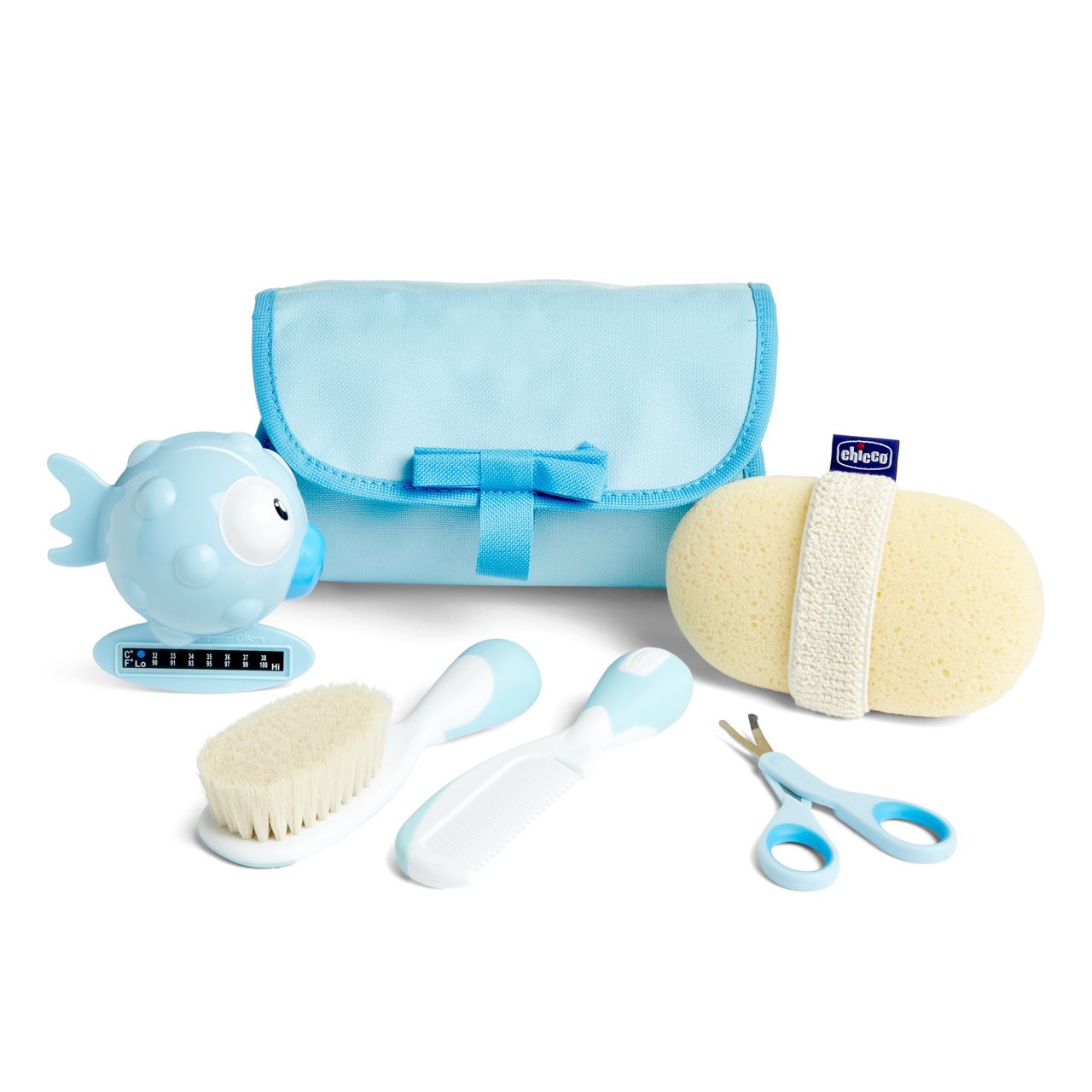 Chicco Lovely Baby Boy Perfect 5 Flasche mit Sauger_0M+_Slow_ Kunststoff|Blaues Silikon – 150 ml + PhysioForma Mini Soft Schnuller_0-2M_ Blaues Silikon + Fashion Clip