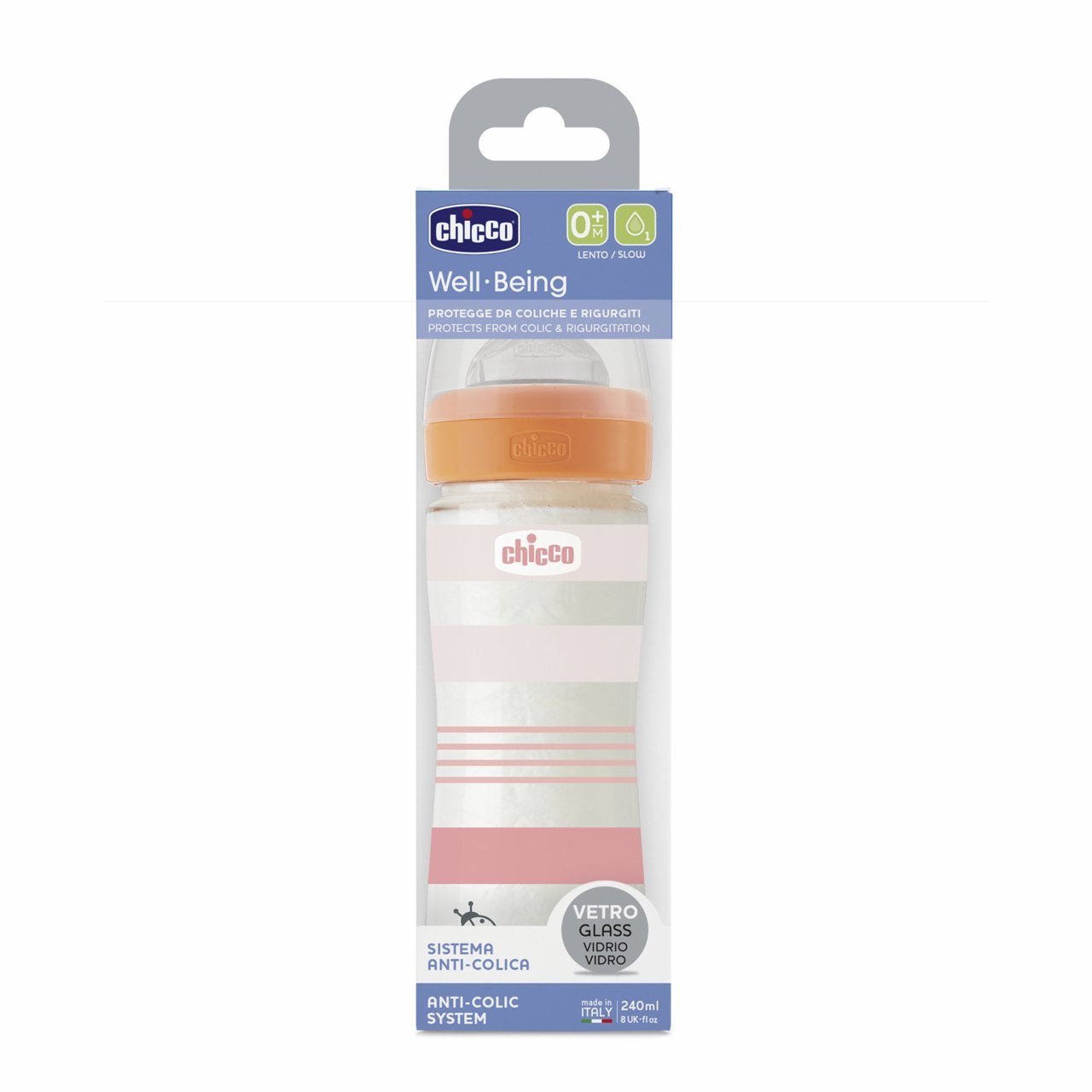 Chicco WellBeing Pp Bottle _Medium Flow_ Orange - 250ml - Healtsy