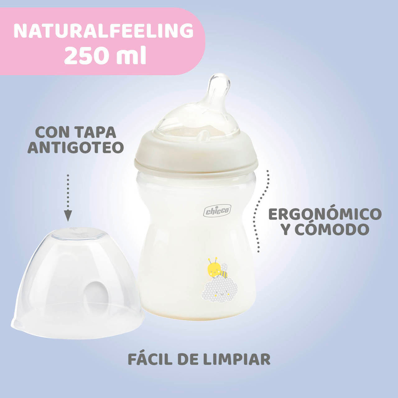 Chicco Biberón NaturalFeeling_Silicone_Girl_2M+ - 250ml