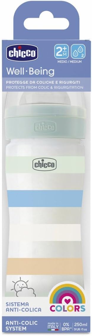 Chicco WellBeing_ Silicone_ Medium Flow_ Green Bottle - 250ml - Healtsy