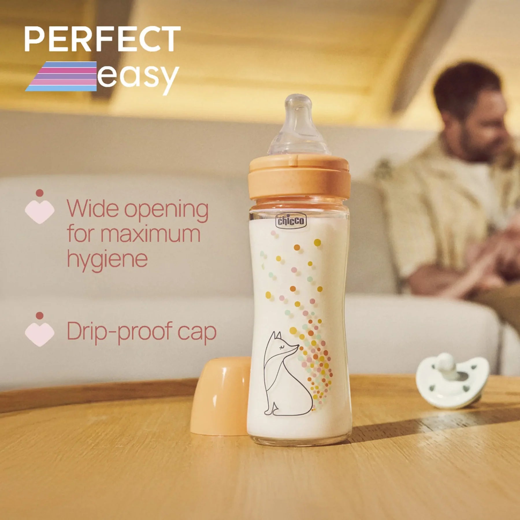 Chicco Perfect Easy Glass Bottle Neutral 240ml 0M+ (Ch.Bib20252300000) - Healtsy