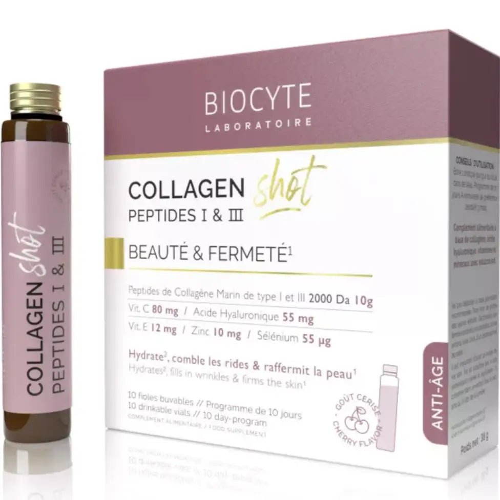 Biocyte Collagen shot cherry - 25ml (x10 drinkable ampoules) - Healtsy
