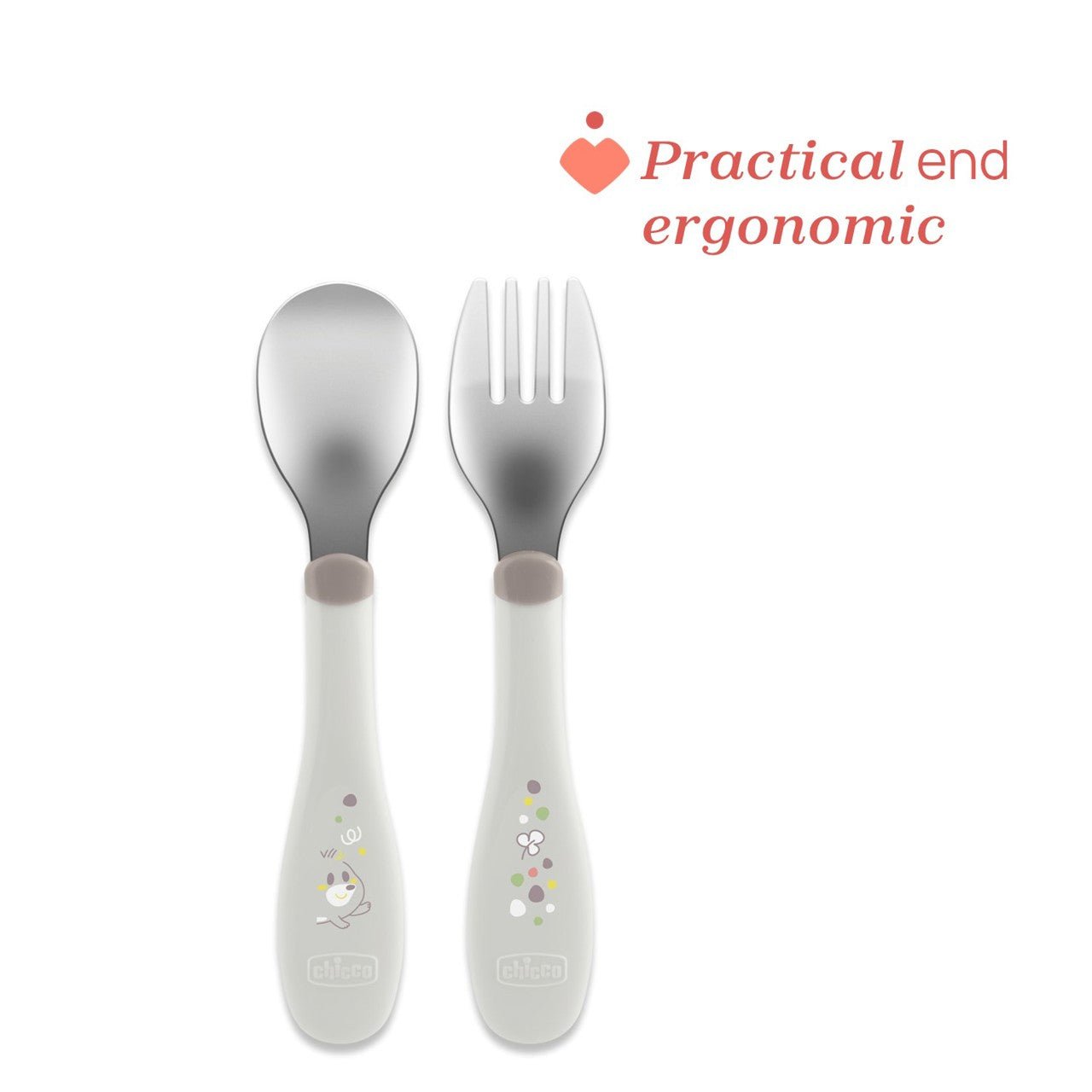 Chicco Stainless Steel Cutlery _ Gray _ 18M+ (ref. Ch.Ali16102350000) – Buy Now at Healtsy