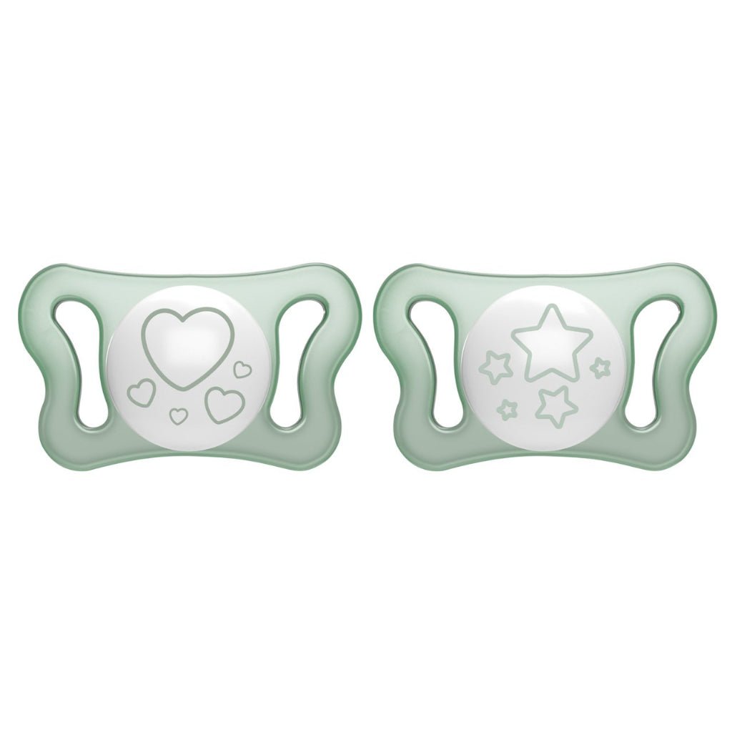 Chicco Physioforma Micro Pacifiers_ Luminous Green Silicone_ 0 - 2M (x2 units) – Buy Now at Healtsy