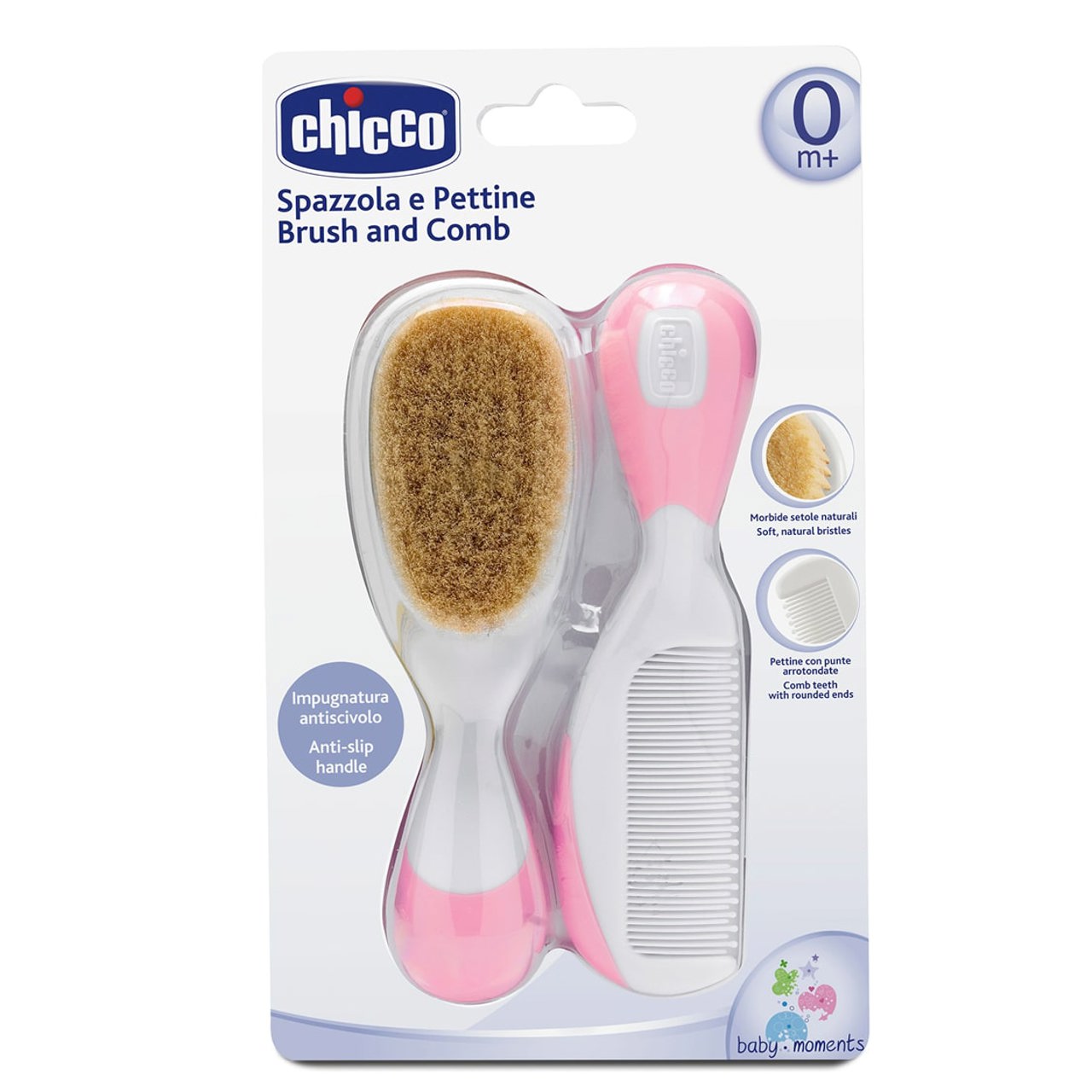 Chicco Comb & Brush Bristle_ Pink. - Healtsy