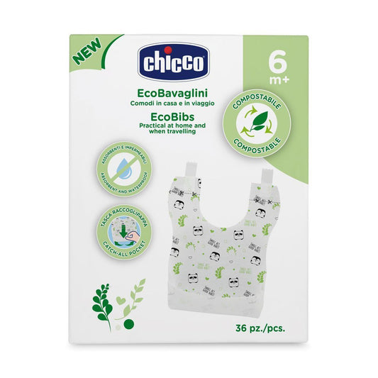 Chicco Compostable Bib +6 months (X36 units) (ref. Ch.Ali10399000000) - Healtsy