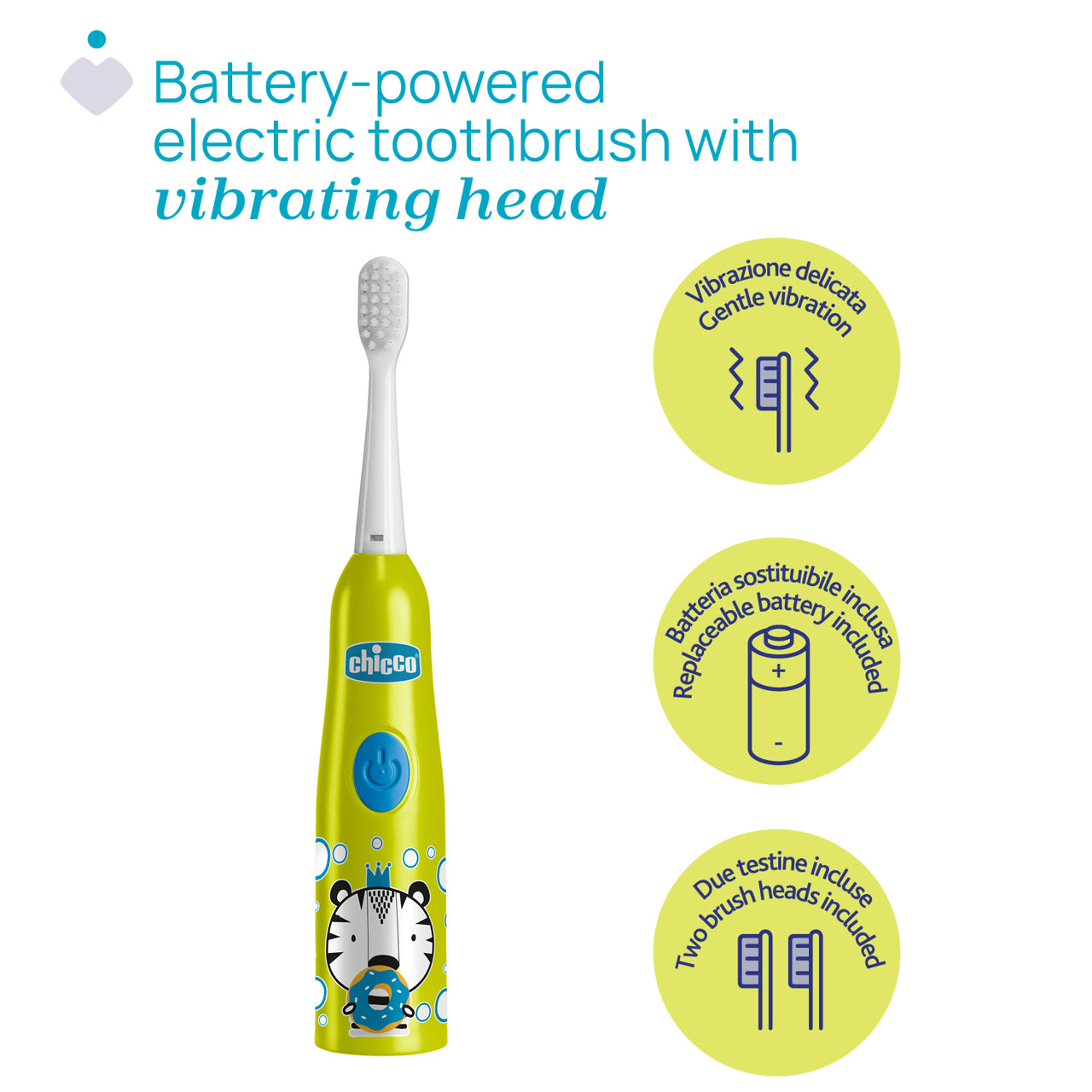 Chicco Electric Toothbrush Tiger 3Y+ (ref. Ch.Ora12085110000 ) - Healtsy