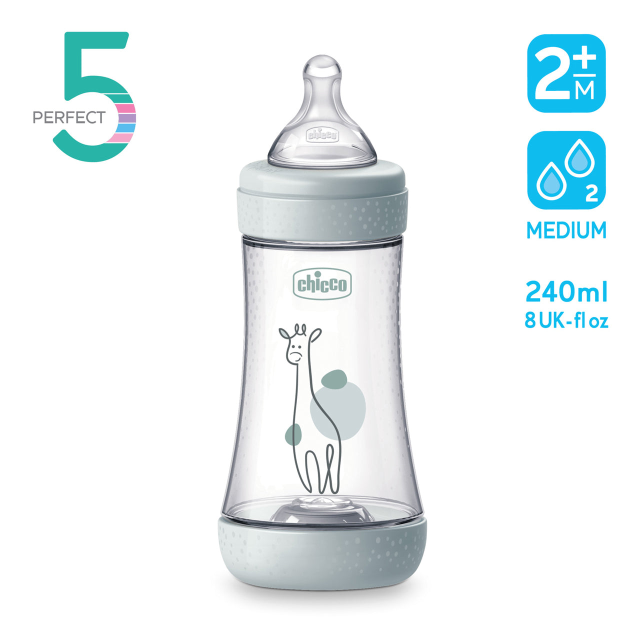 Chicco Perfect 5 Pink Baby Bottle - 240ml (ref. Ch.Bib20223120040)