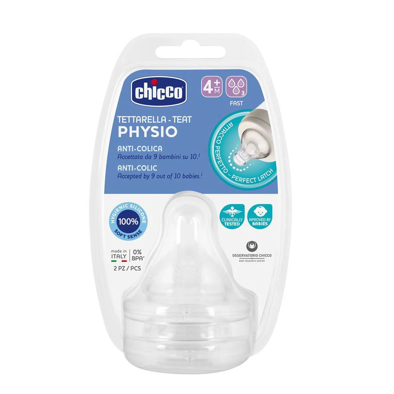 Chicco Teat Perfect5_ Silicone_ 4m+ _Fast (x2 units) - Healtsy