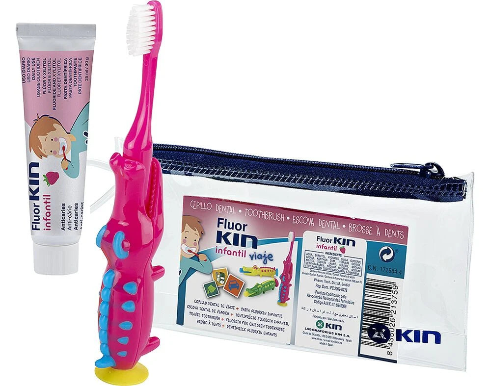 Fluor Kin Children's Travel Strawberry Toothpaste + Toothbrush - Healtsy