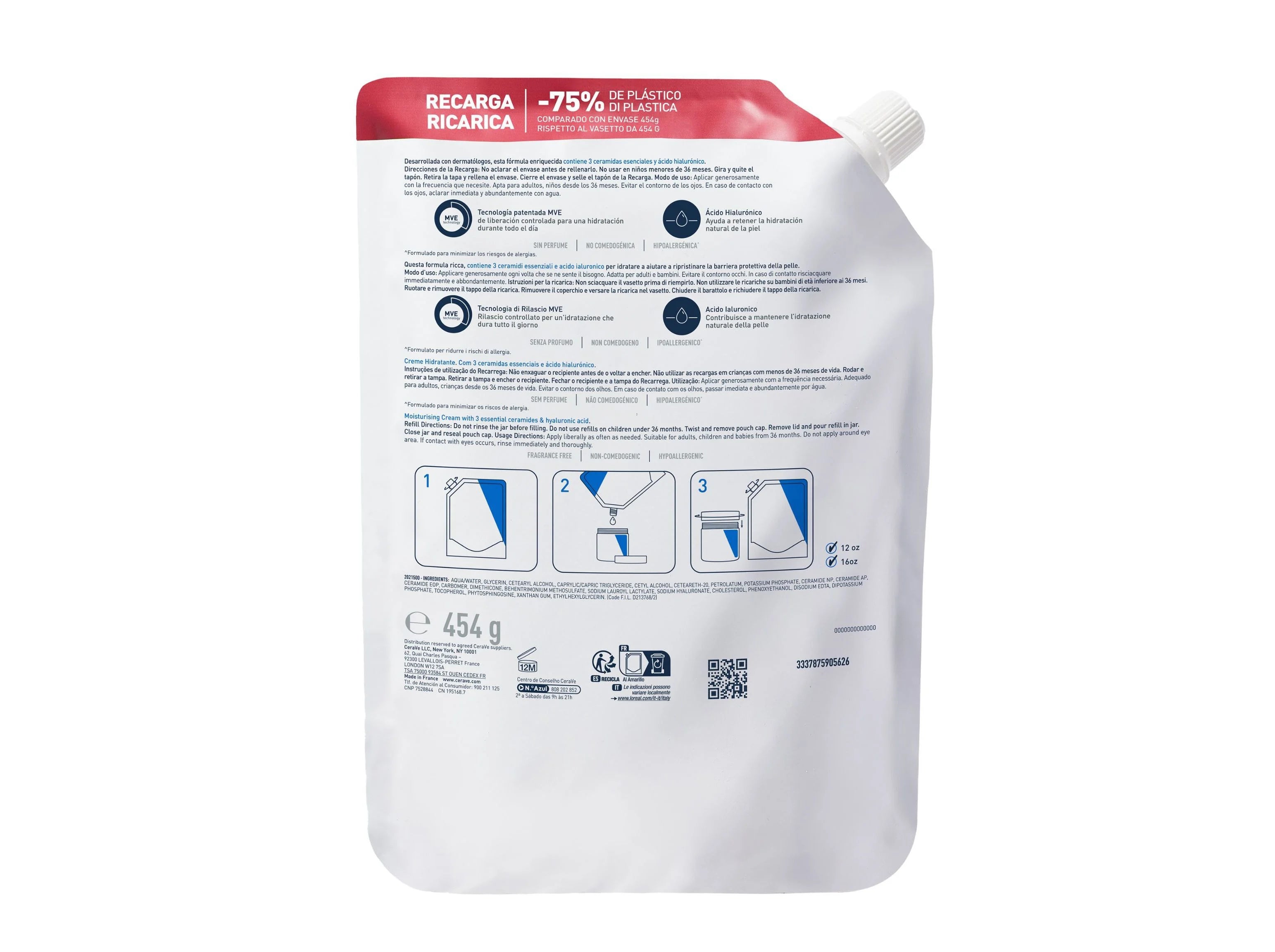 Cerave Crema Hidratante - Recambio - 454g