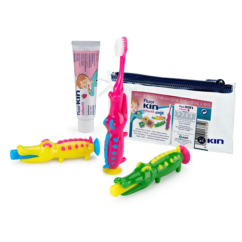 Fluor Kin Children's Travel Strawberry Toothpaste + Toothbrush - Healtsy
