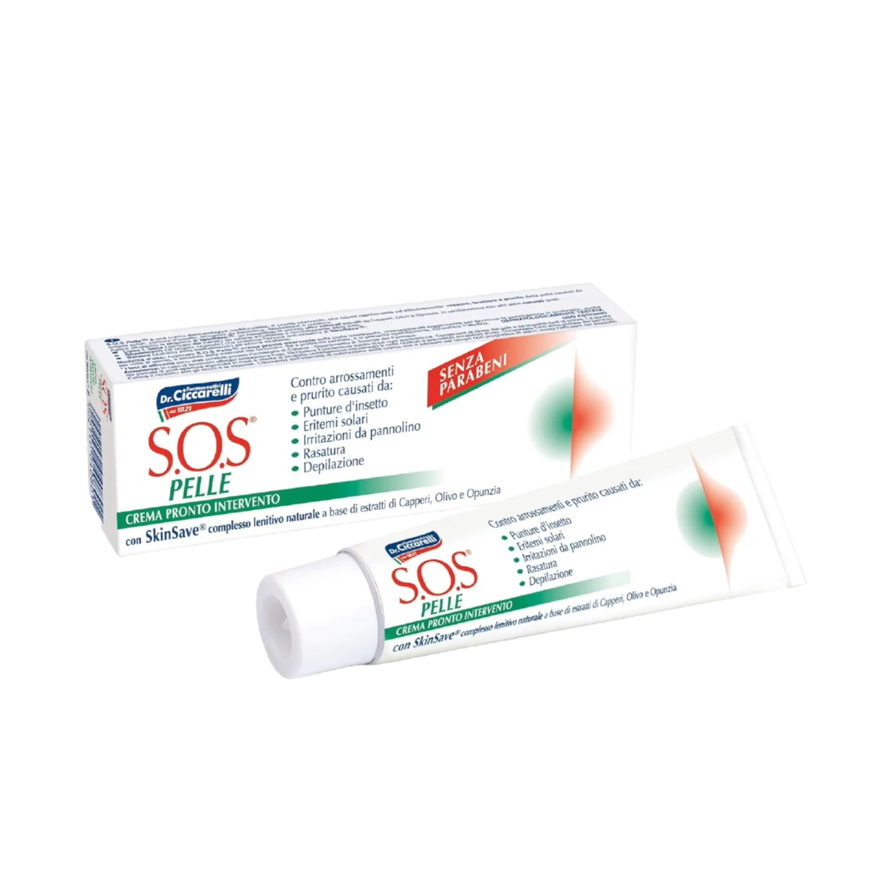 SOS Pelle cream packaging with box on a white background