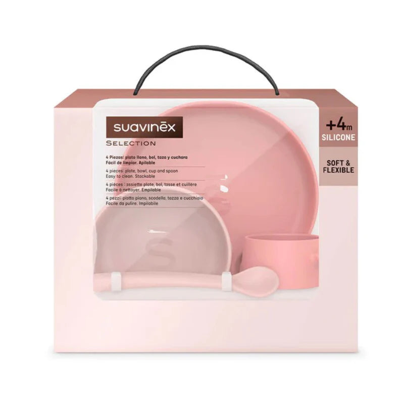 Suavinex Silicone Dinnerware Soft Flex Pink +4M - Healtsy