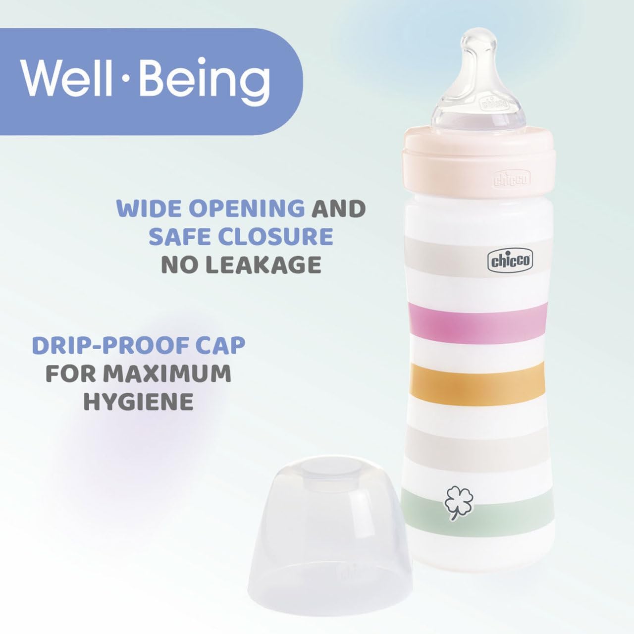 Chicco WellBeing_ Silicone_ Medium Flow_ Green Bottle - 250ml - Healtsy