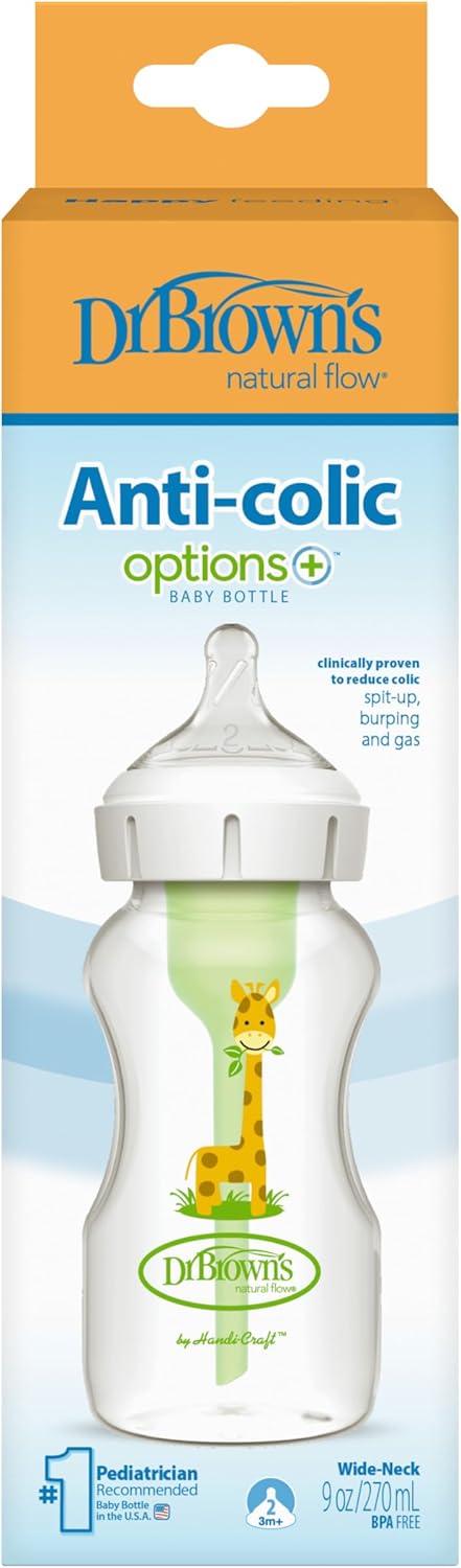 Dr Brown's Option+ Baby Bottle - Wide - Giraffe - Nipple No. 2 - 270ml - Healtsy