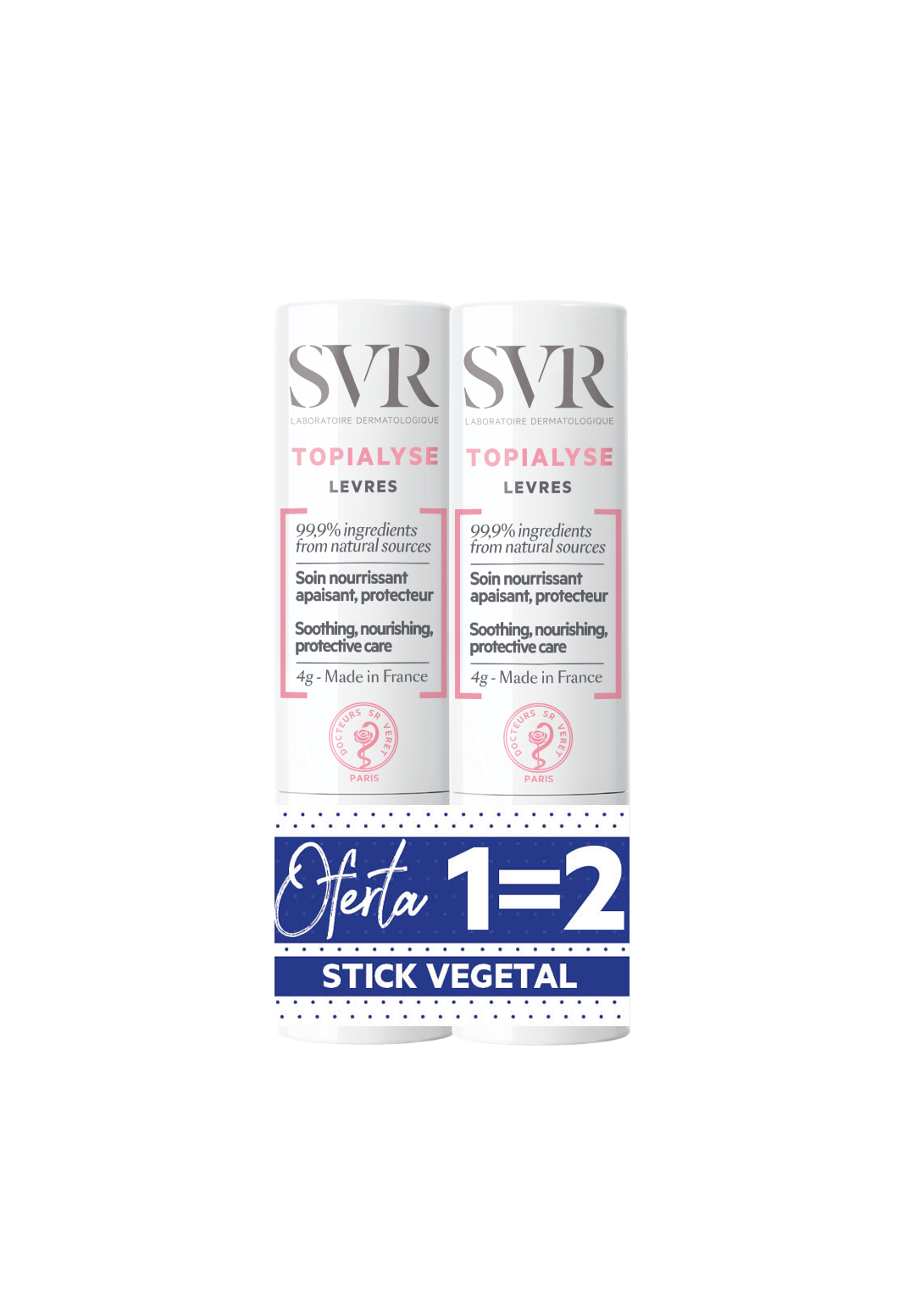 SVR Topialyse Lèvres Barra protectora, hidratante y suavizante para el cuidado de los labios - 4 g (DUO con 2.º paquete de oferta)