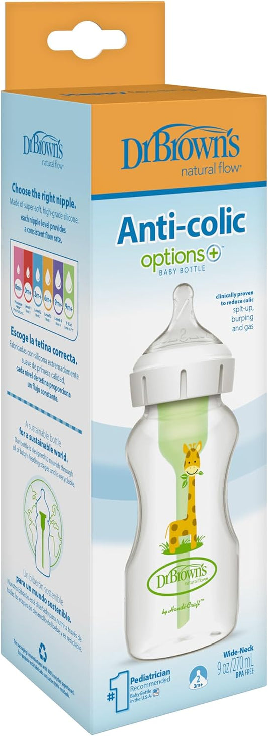 Dr Brown's Option+ Baby Bottle - Wide - Giraffe - Nipple No. 2 - 270ml - Healtsy
