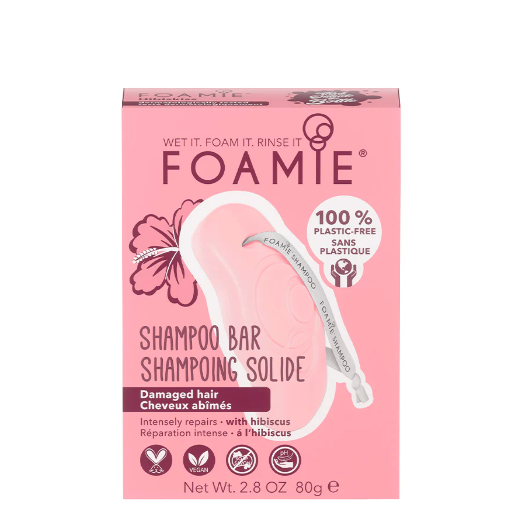 Foamie Solid Hibiscus Shampoo Damaged Hair - 80g - Healtsy