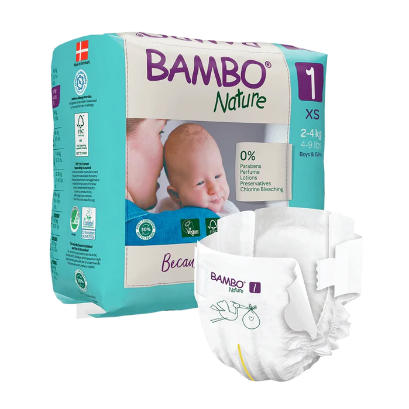Bambo Nature Diapers - Size 1 - XS - 2-4kg (2 units) - Healtsy