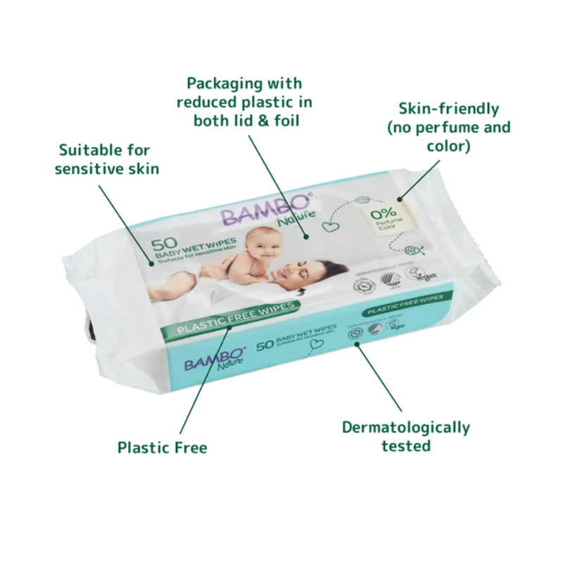 Bambo Nature Plastic-Free Wipes (50 units) - Healtsy