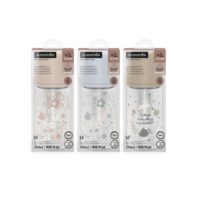 Suavinex Select Wonderland Anti-Colic Silicone Teat Bottle - Glass - Medium - 240ml - 3M+ - Healtsy