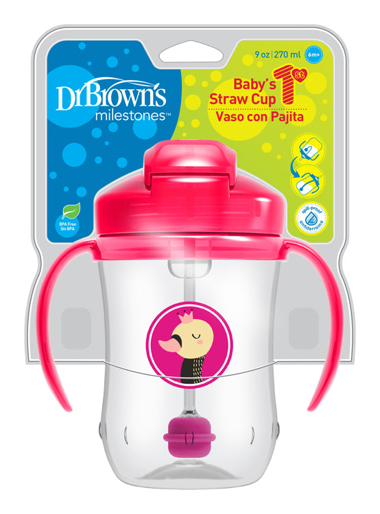 Dr Brown's Pink Straw Cup 270ml - Healtsy