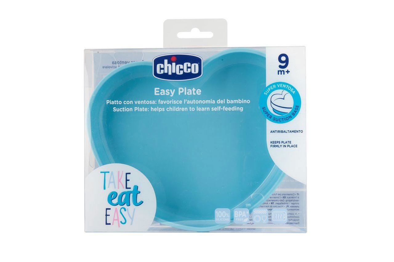 Chicco Silicone Heart Plate, Blue, 9M+ (ref. Ch.Ali10217260000) - Healtsy