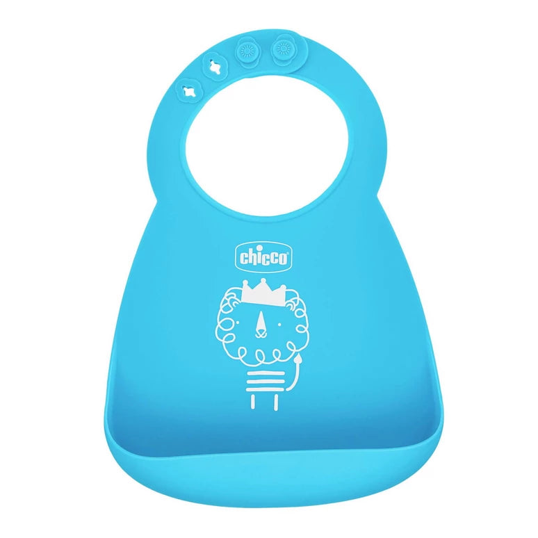 Chicco Blue Silicone Bib 6M+ (ref Ch.Ali10219260000) - Healtsy