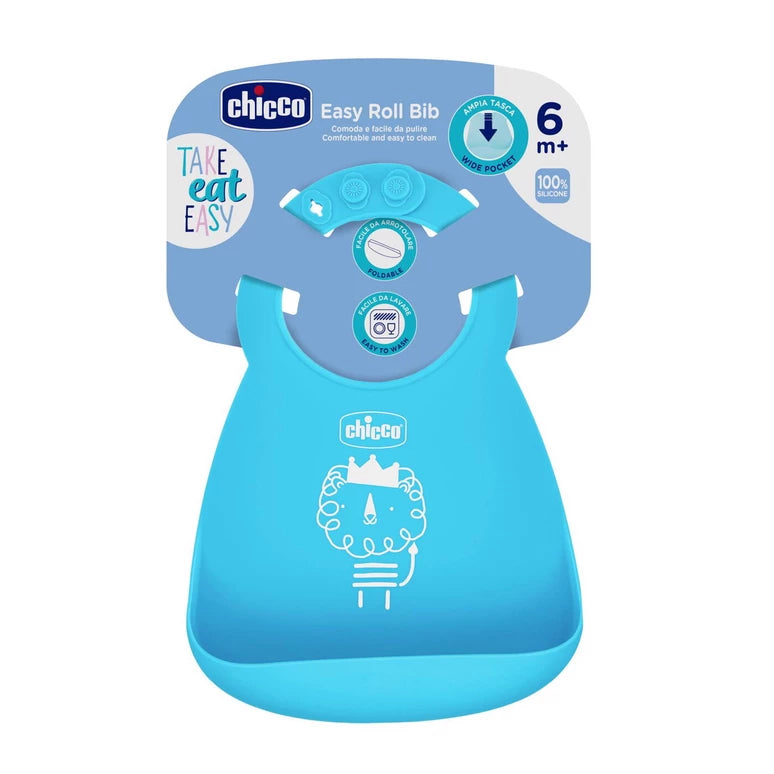 Chicco Blue Silicone Bib 6M+ (ref Ch.Ali10219260000) - Healtsy