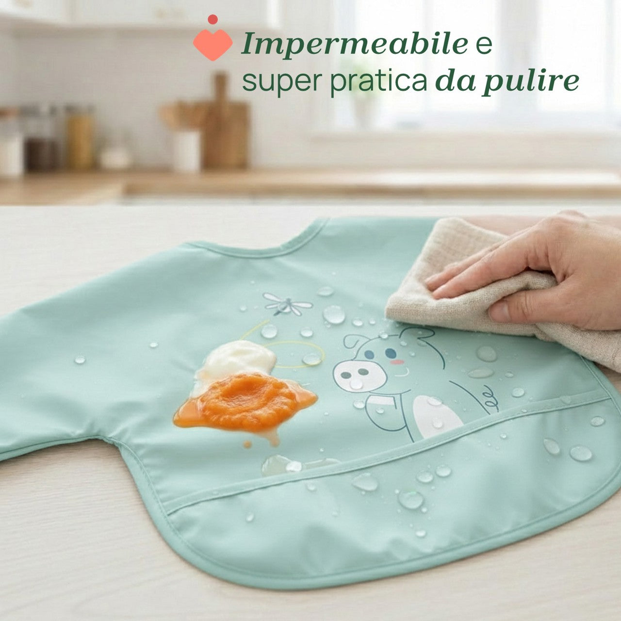 Chicco Fabric Bib with Sleeves Blue 6M+ (ref. Ch. Ali6302250000) - Healtsy