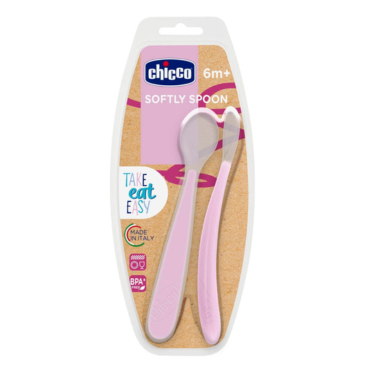 Chicco Pink Silicone Spoon 6M+ (Double Pack) (ref. Ch.Ali6828160000) - Healtsy