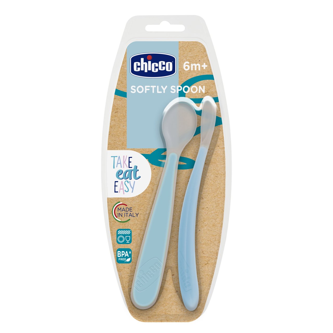 Chicco Blue Silicone Spoon 6M+ (Double Pack) ref Ch.Ali6828260000 - Healtsy