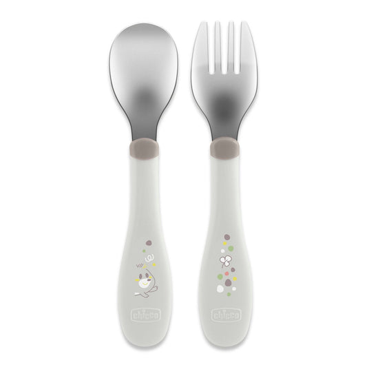 Chicco Stainless Steel Cutlery _ Gray _ 18M+ (ref. Ch.Ali16102350000) – Buy Now at Healtsy