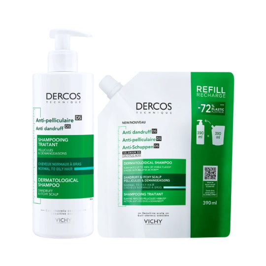 Dercos Antidandruff Oily Dandruff Shampoo- (Pack 390ml +Refill 390ml) - Healtsy