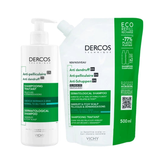 Dercos Anti-Dandruff Shampoo Oily Hair (Pack 390ml +Refill 500ml) - Healtsy