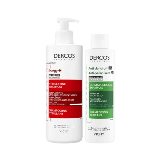 Dercos Stimulating Shampoo - 400ml + Anti-Dandruff Shampoo for Normal to Oily Hair - 200ml - Healtsy