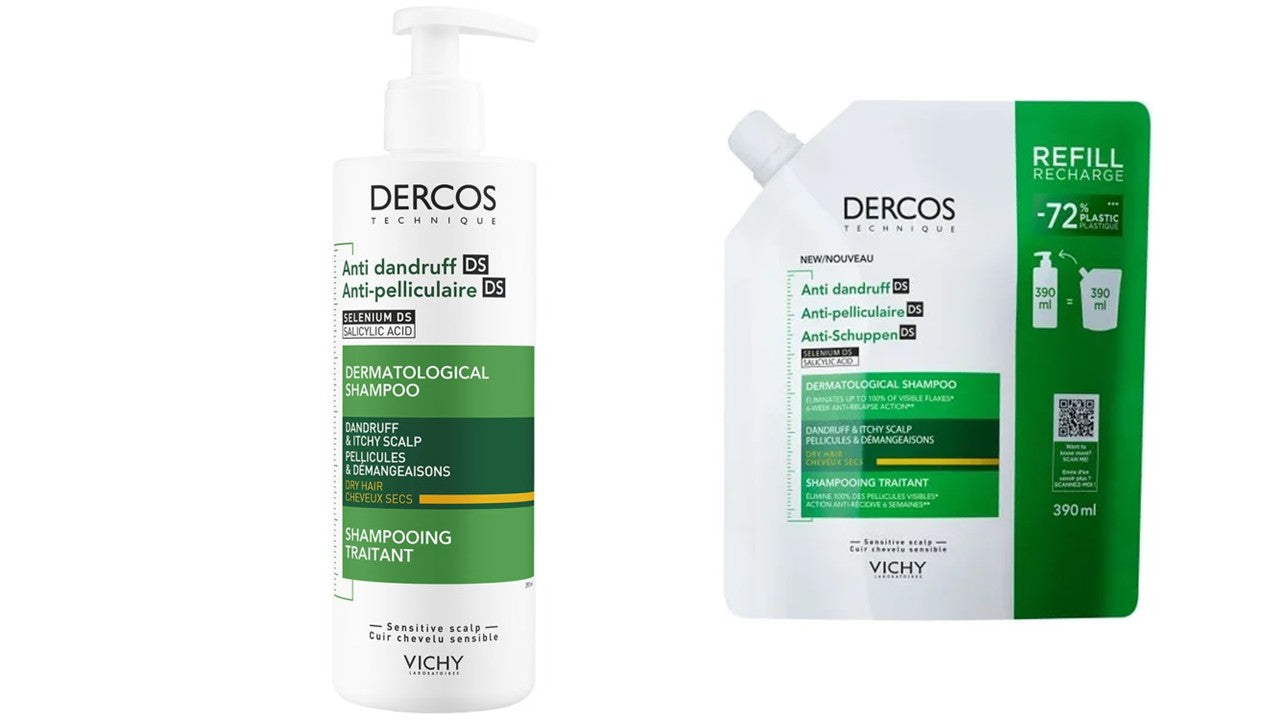 Dercos Antidandruff Dry Dandruff Shampoo (Pack 390ml + Refill 390ml) - Healtsy