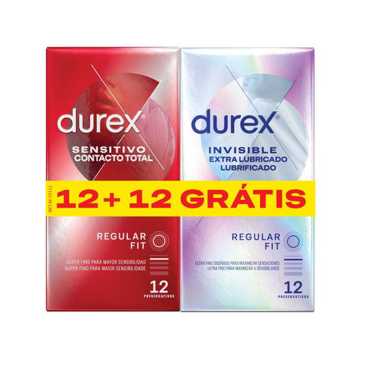 Durex Invisible Extra Lubricant + Sensitive Total Contact (12+12 condoms)