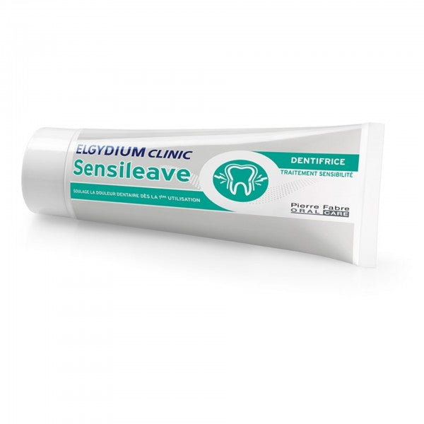 Elgydium Clinic Sensileave toothpaste tube on a white background