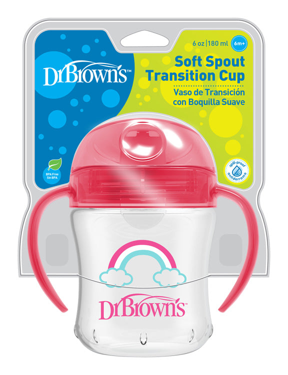 Dr Brown's Soft Pink Transition Cup - 6M+ - 180ml - Healtsy