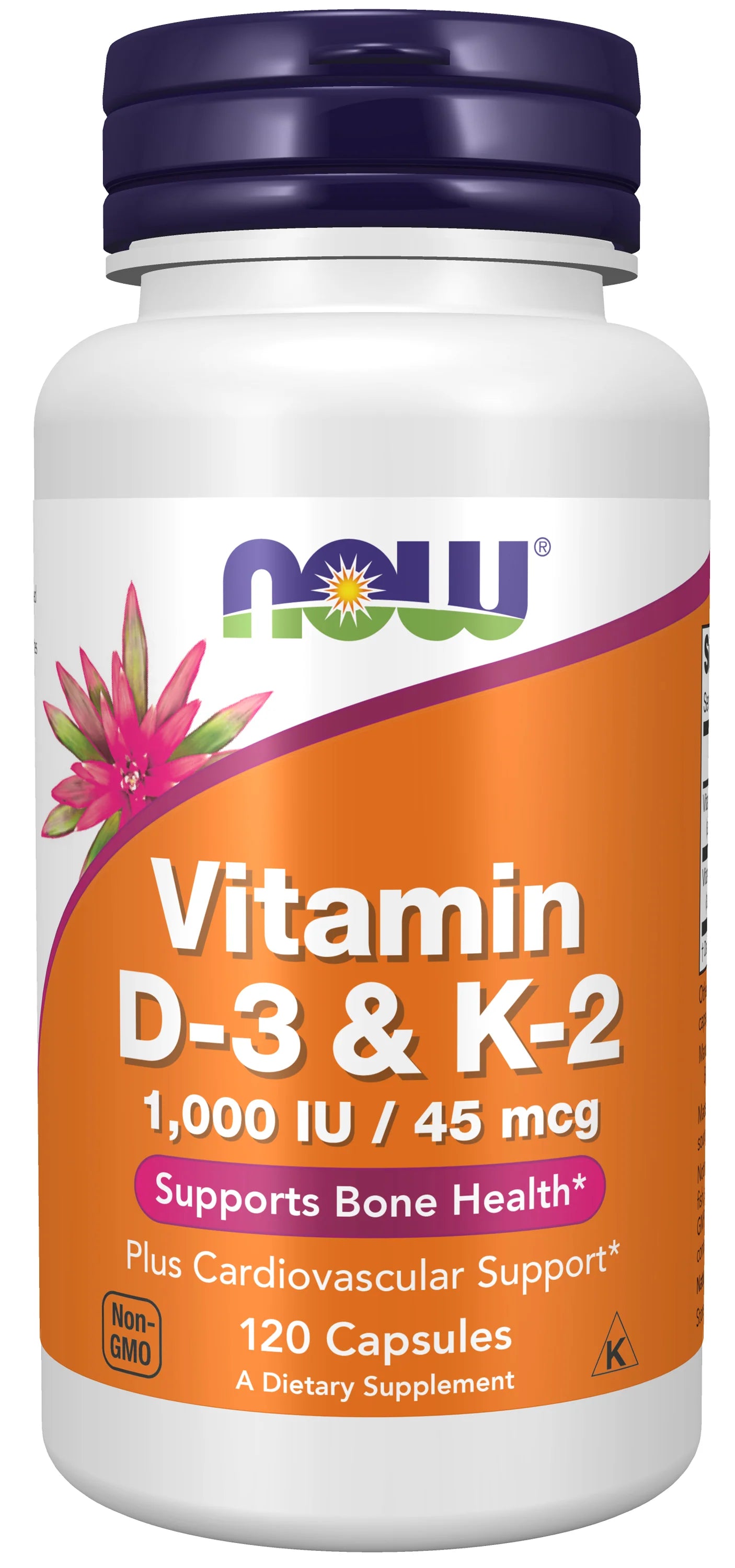NOW Vitamin D3-1000UI & K2-45mcg (120 caps) - Healtsy