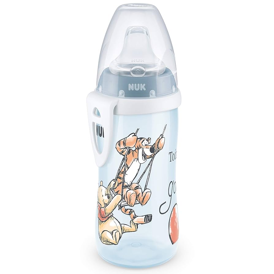 Children's sippy cup with cartoon design on a white background