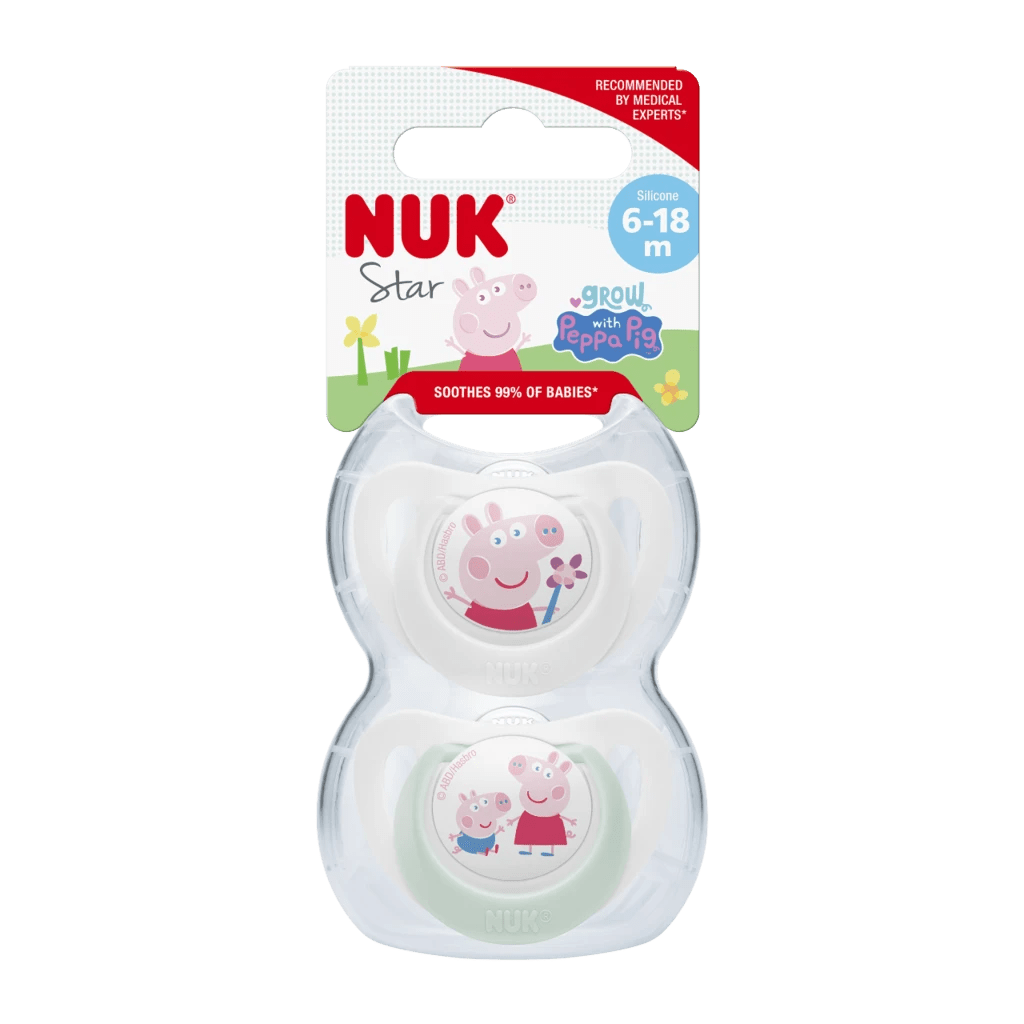 Nuk Star Peppa Pig Silicone Pacifier_ 6 - 18M (Double Pack) – Buy Now at Healtsy