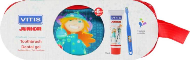 Vitis Junior Toothbrush + Toothpaste Gel - 75ml + Free Case _+6 Years - Healtsy