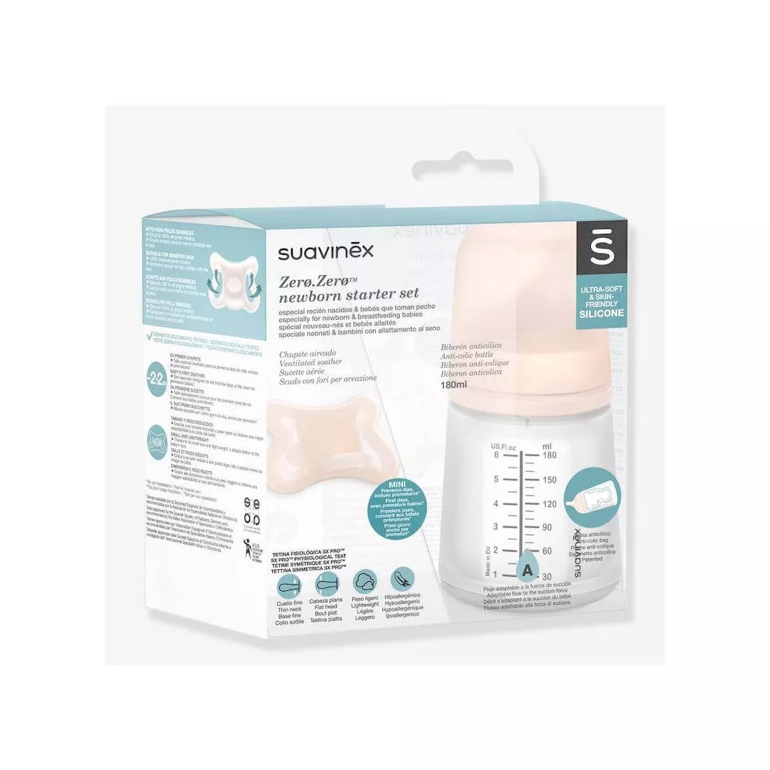 Suavinex Zero Startset Pacifier + Bottle 180ml Fair - Healtsy