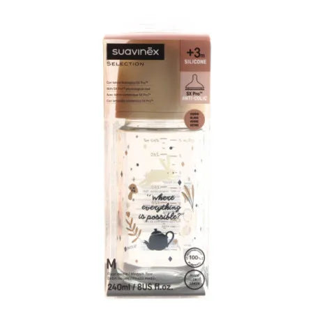 Suavinex Select Wonderland Anti-Colic Silicone Teat Bottle - Glass - Medium - 240ml - 3M+ - Healtsy