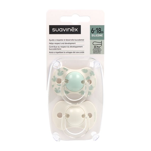 Suavinex Prints Physiological Silicone Pacifier - 6-18M (x2 units) - Healtsy