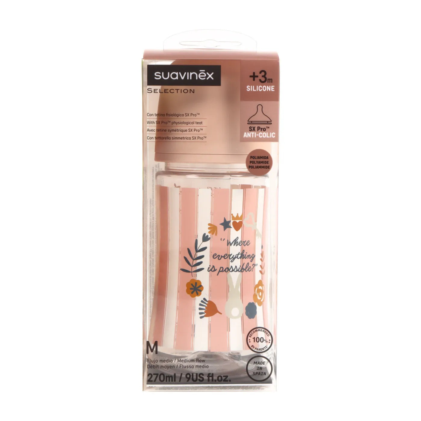 Suavinex Select Wonderland Anti-Colic Silicone Teat Bottle - Medium - 270ml _ +3M - Healtsy