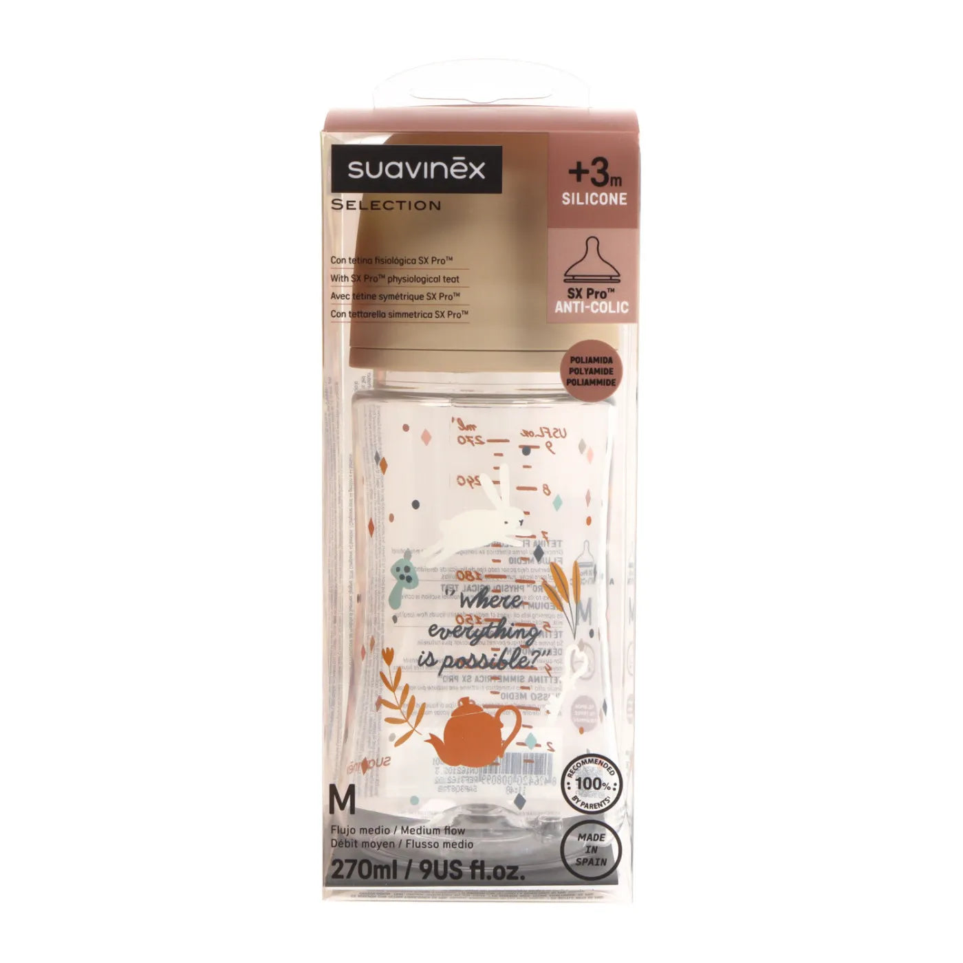 Suavinex Select Wonderland Anti-Colic Silicone Teat Bottle - Medium - 270ml _ +3M - Healtsy